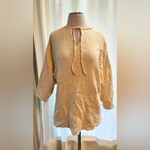 Women's Beige Textured Oversized Long Sleeve Shirt